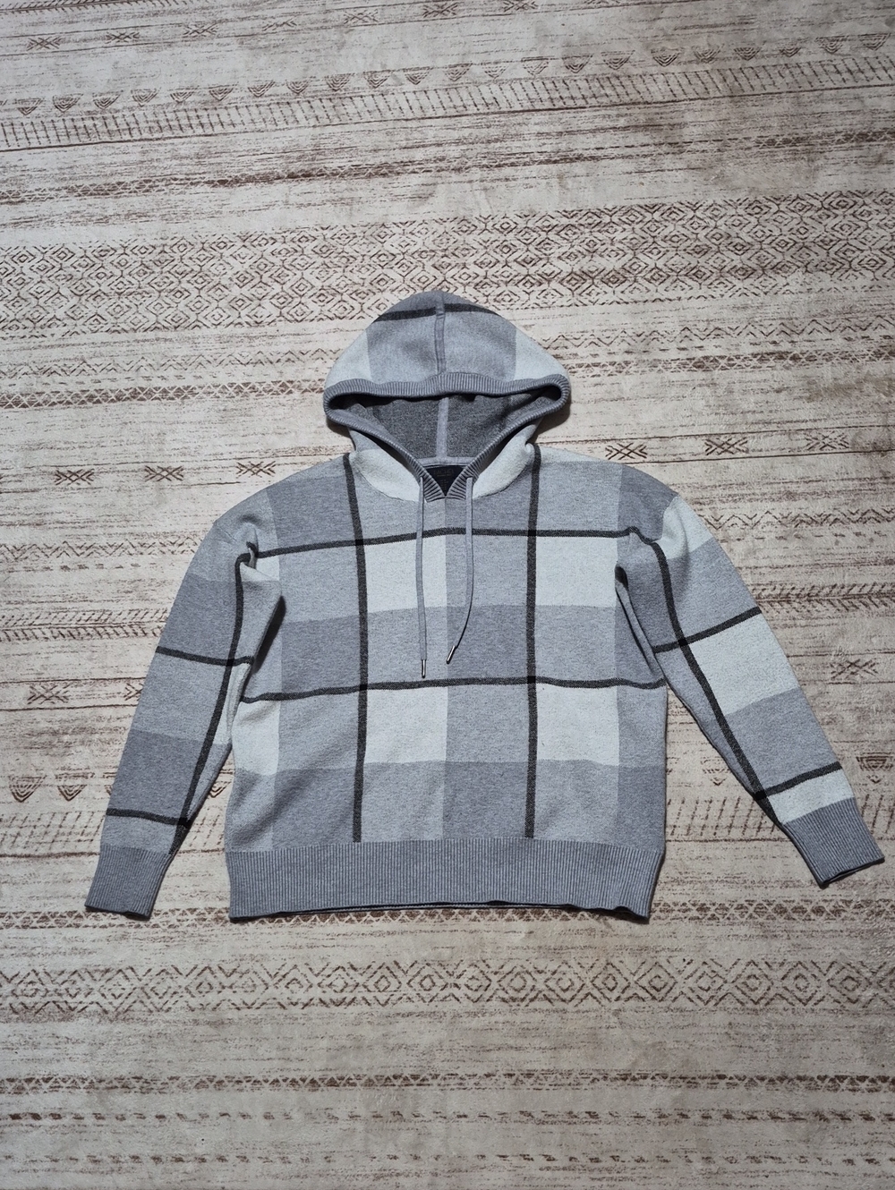 RACHEL Rachel Roy Gray Plaid Hooded Sweater